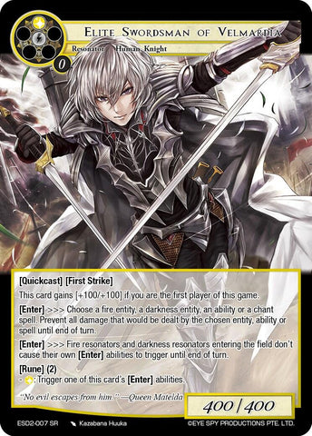 Elite Swordsman of Velmardia (ESD2-007 SR) [Descent into the Raven's Catacombs]